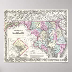 Affiches Vintage Map of Maryland