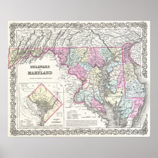 Affiches Vintage Map of Maryland (Devant)