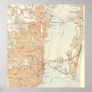 Affiches Vintage Map of Miami Florida (1950)