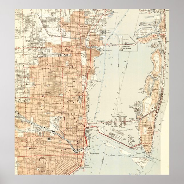 Affiches Vintage Map of Miami Florida (1950) (Devant)