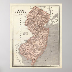 Affiches Vintage Map of New Jersey