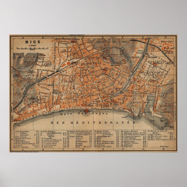Affiches Vintage Map of Nice (Devant)