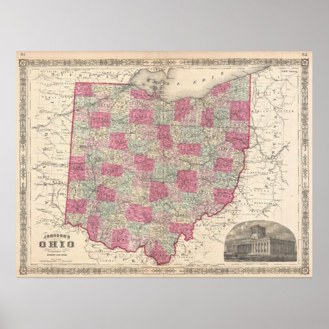 Affiches Vintage Map of Ohio (Devant)