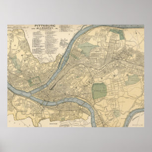 Affiches Vintage Map of Pittsburgh