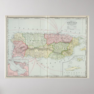 Affiches Vintage Map of Puerto Rico