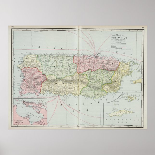 Affiches Vintage Map of Puerto Rico (Devant)