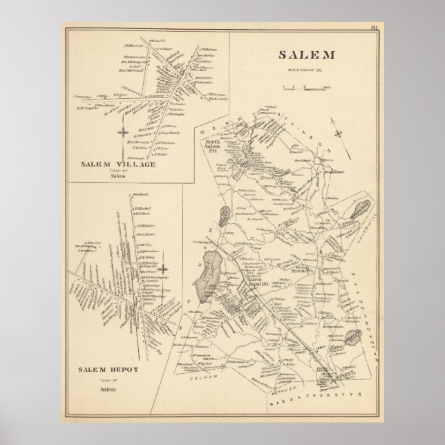 Affiches Vintage Map of Salem Massachusetts (Devant)