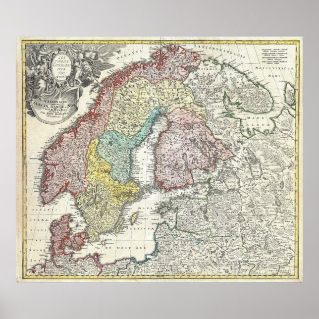 Affiches Vintage Map of Scandinavia (Devant)