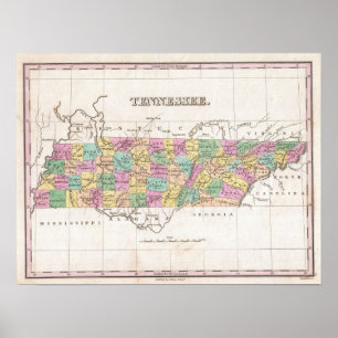 Affiches Vintage Map of Tennessee