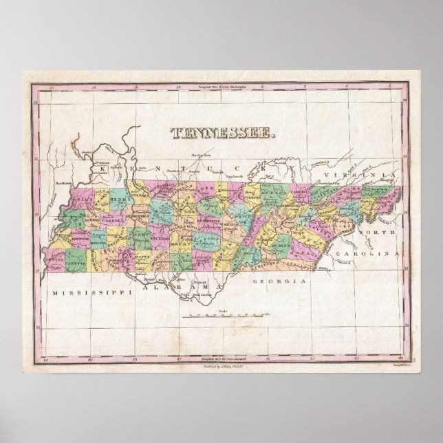 Affiches Vintage Map of Tennessee (Devant)