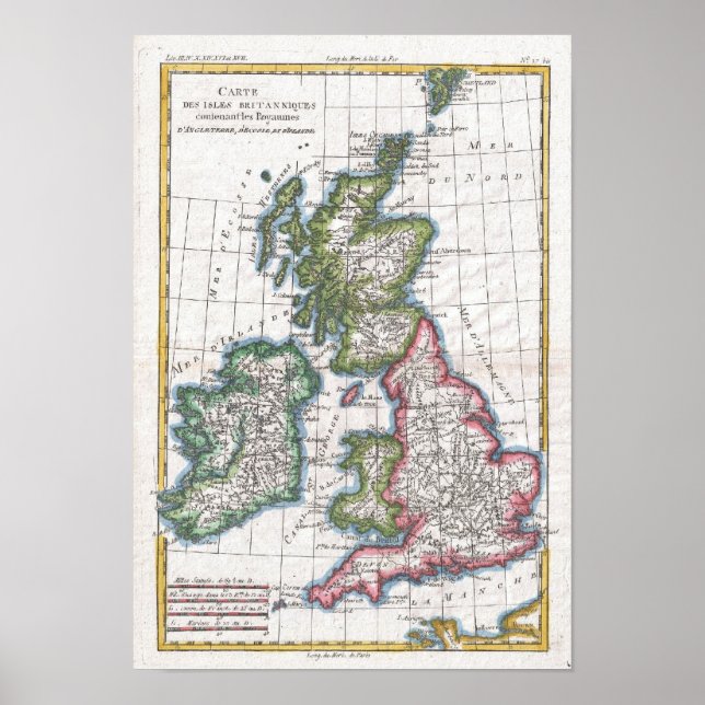 Affiches Vintage Map of The British Isles (1780) (Devant)