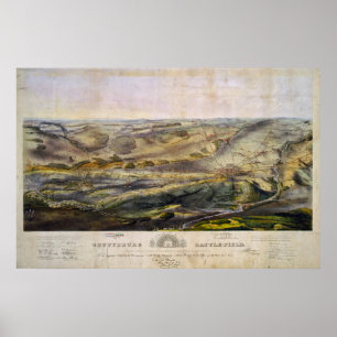 Affiches Vintage Map of The Gettysburg Battlefield