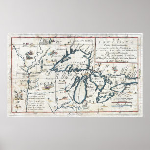 Affiches Vintage Map of the Great Lakes (1696)