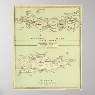Affiches Vintage Map of The Virgin Islands