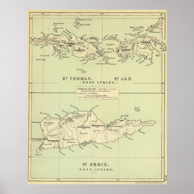 Affiches Vintage Map of The Virgin Islands (Devant)