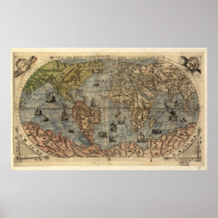 Affiches Vintage Map of The World (1565)