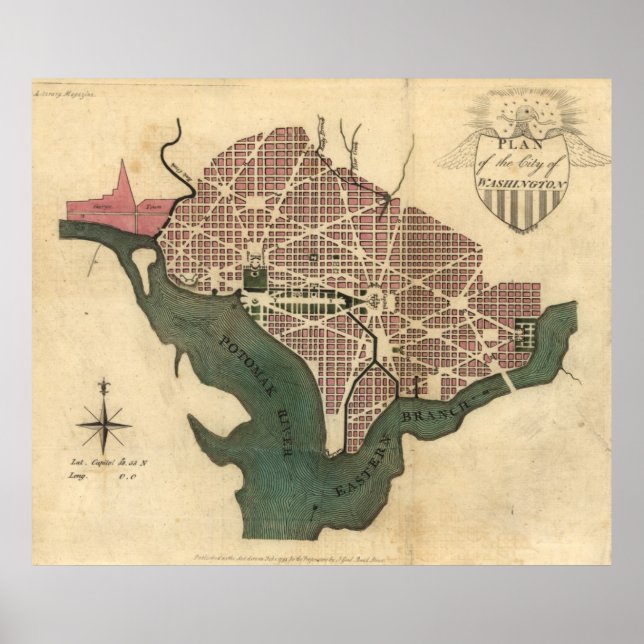 Affiches Vintage Map of Washington DC (1793) (Devant)