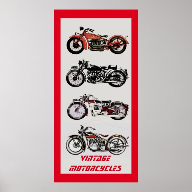 Affiches ViNTAGE MOTORCYCLES Red Grey (Devant)