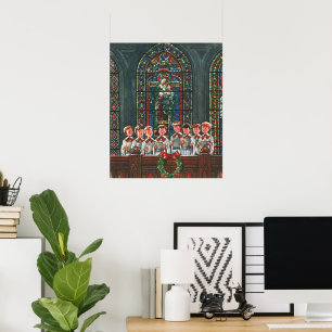 Affiches Vintage Noël Enfants chantant Chorale dans l'églis