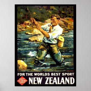 Affiches Vintage Nouvelle-Zélande Sports Pêche Voyage