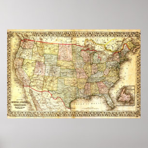 Affiches Vintage Old United States USA General Map