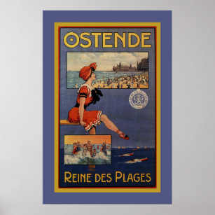 Affiches Vintage Ostend Summer beach travel bathing beauty