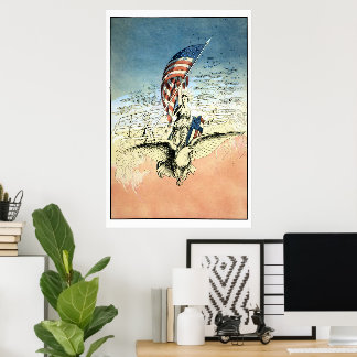 Affiches Vintage patriotique, Dame, Aigle avec drapeau amér