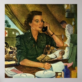 Affiches Vintage patriotique, infirmière Médicale au téléph