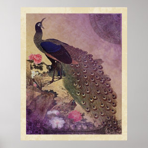 Affiches Vintage Peacock and Peonies Japanese Print