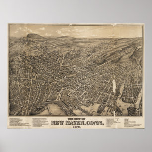 Affiches Vintage Pictorial Map of New Haven