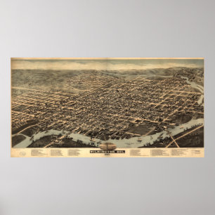Affiches Vintage Pictorial Map of Wilmington DE (1874)
