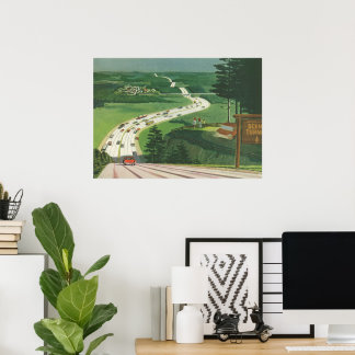 Affiches Vintage Pittoresque American Highways, Cars Road T