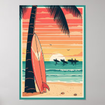Affiches Vintage Plage Impression Surf