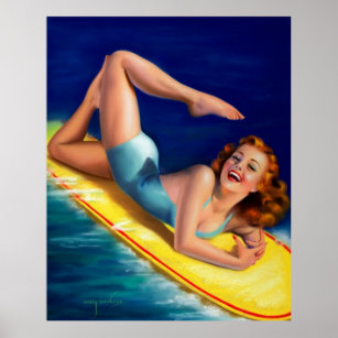 Affiches Vintage Retro Billy DeVorss Surfer Pinup fille