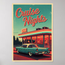 Affiches Vintage Retro Car Diner Impression