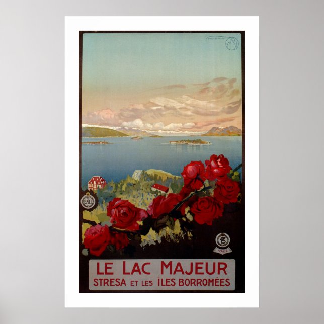 Affiches Vintage romantique Lac Majeur Italie Voyage (Devant)