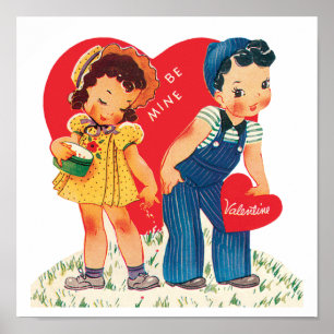 Affiches Vintage Saint Valentin, Coeurs Garçon et Fille