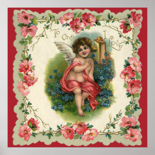 Affiches Vintage Saint-Valentin victorien Chérubin au télép