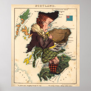 Affiches Vintage Scotland Bagpiper Map (1868)