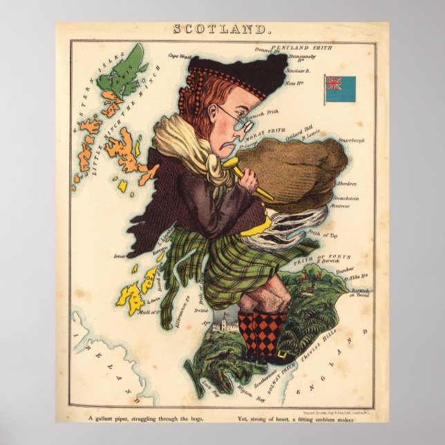 Affiches Vintage Scotland Bagpiper Map (1868) (Devant)