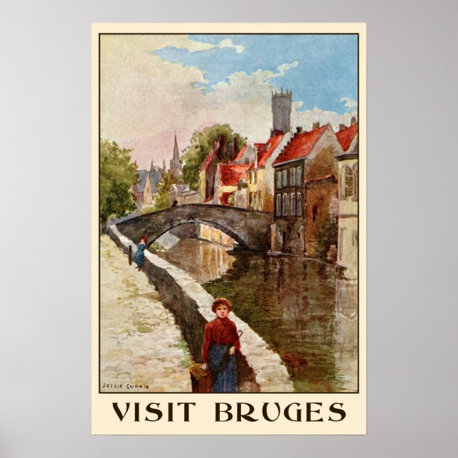 Affiches Vintage style rétro Bruges voyage ad (Devant)