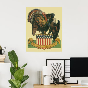Affiches Vintage Thanksgiving Turkey, Eagle, Amercan Flag