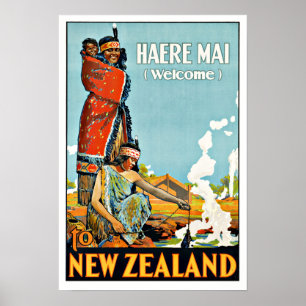 Affiches Vintage Travel Haere Mai to New Zealand