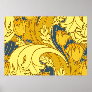 Affiches Vintage Tulip Blue Gold Motif
