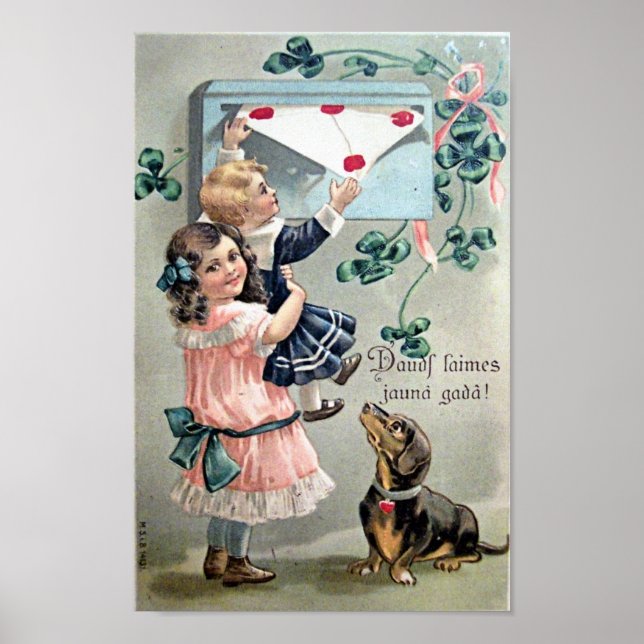 Affiches Vintage Valentine Dachshund (Devant)