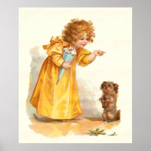 Affiches Vintage Victorian Girl and Dog par Frances Brundag
