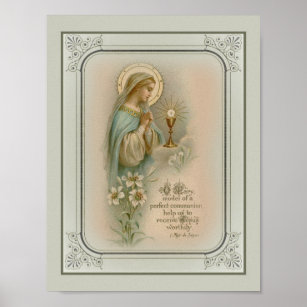 Affiches Vintage Vierge Marie adorant l'Eucharistie
