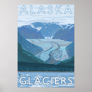 Affiches Vintage voyage de scène de glacier d'AlaskaLarge