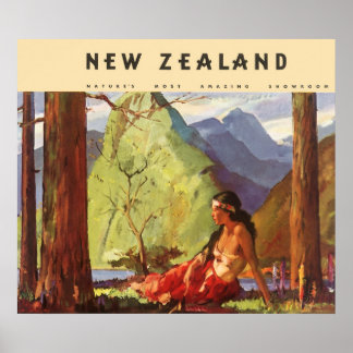 Affiches Vintage voyage, Nouvelle-Zélande Paysage Femme aut
