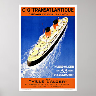 Affiches Vintage voyage Ship Ville D'Alger